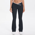 Crossover V Waist Contrast Trim Flare Yoga Leggings - Black