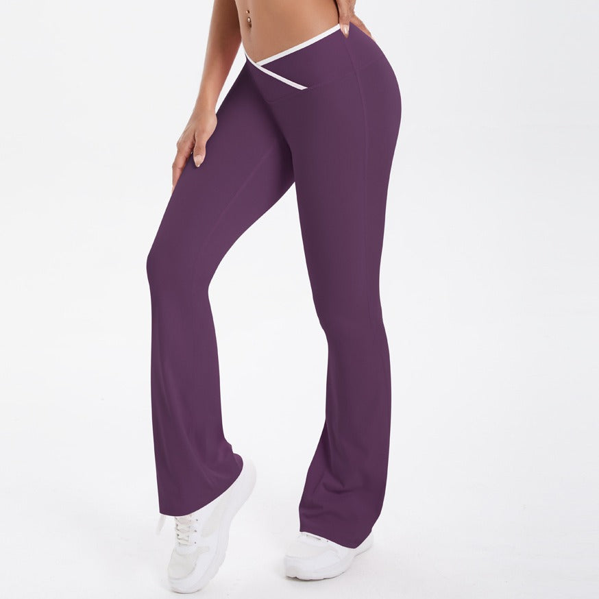 Crossover V Waist Contrast Trim Flare Yoga Leggings
