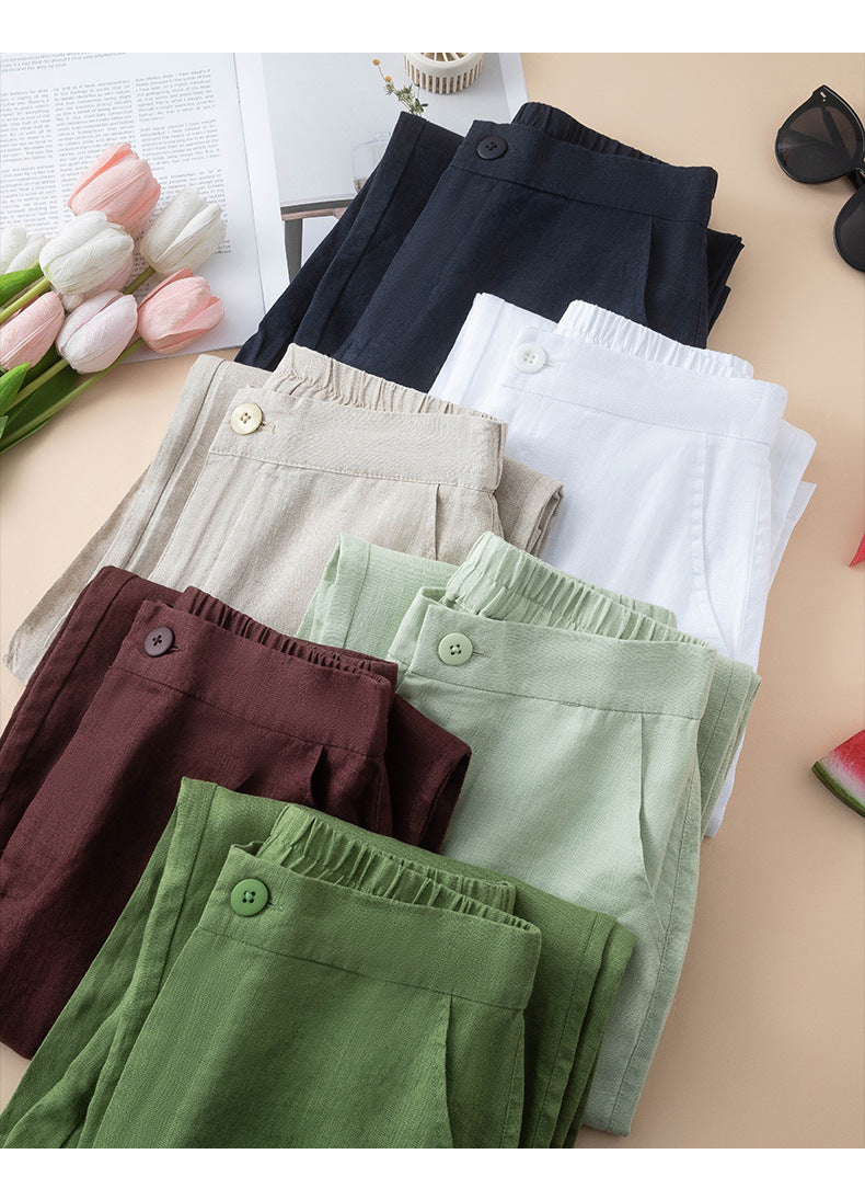 Linen Blend High Waist Wide Leg Trousers - view 1
