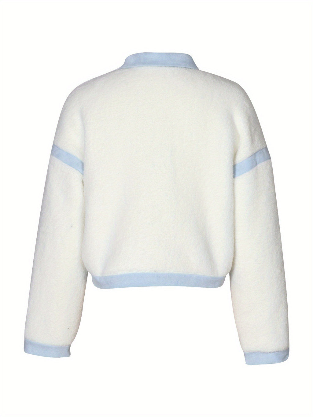 Contrast Trim Cropped Sherpa Snap Jacket - White - 2