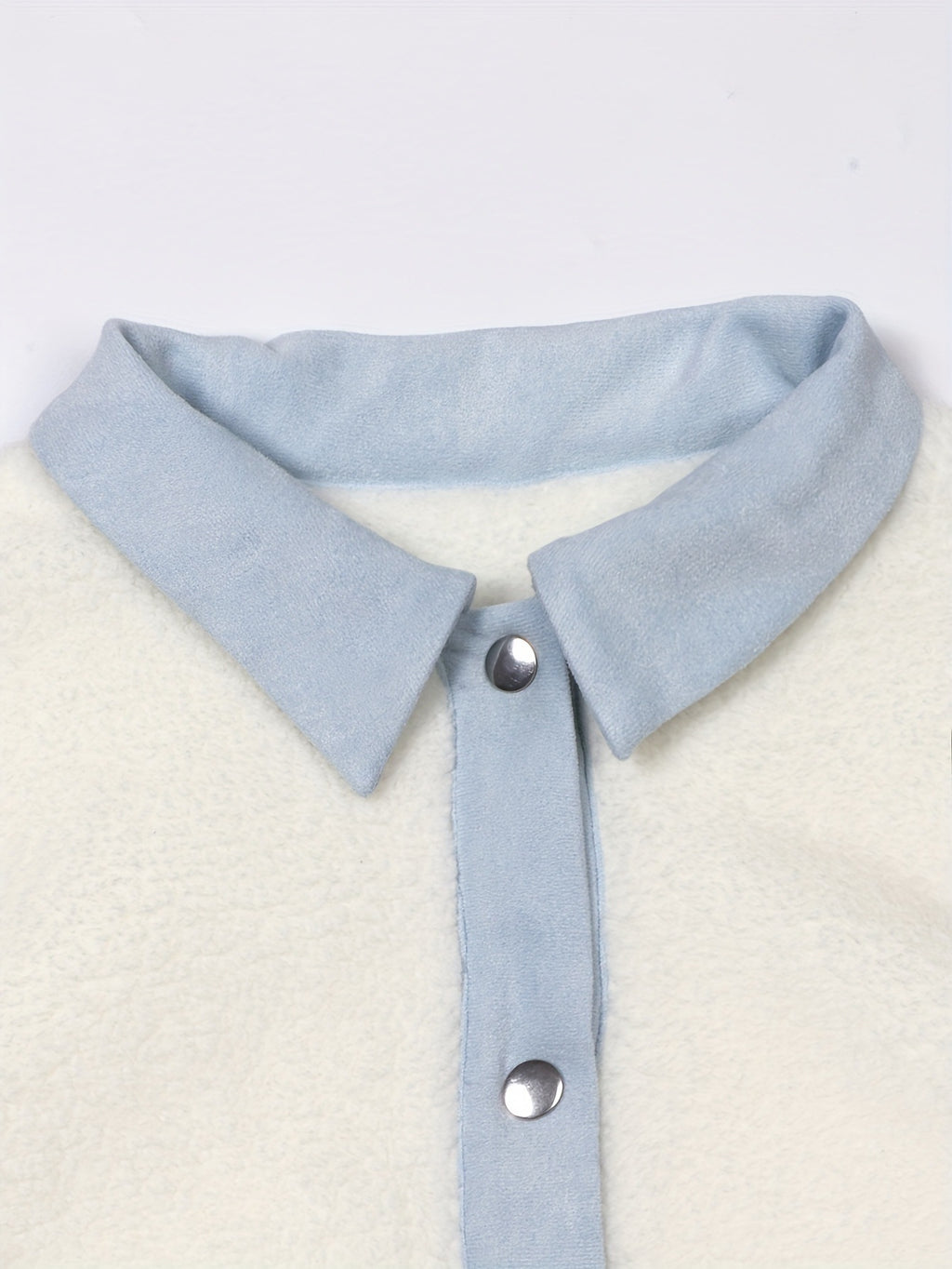 Contrast Trim Cropped Sherpa Snap Jacket - White - 3