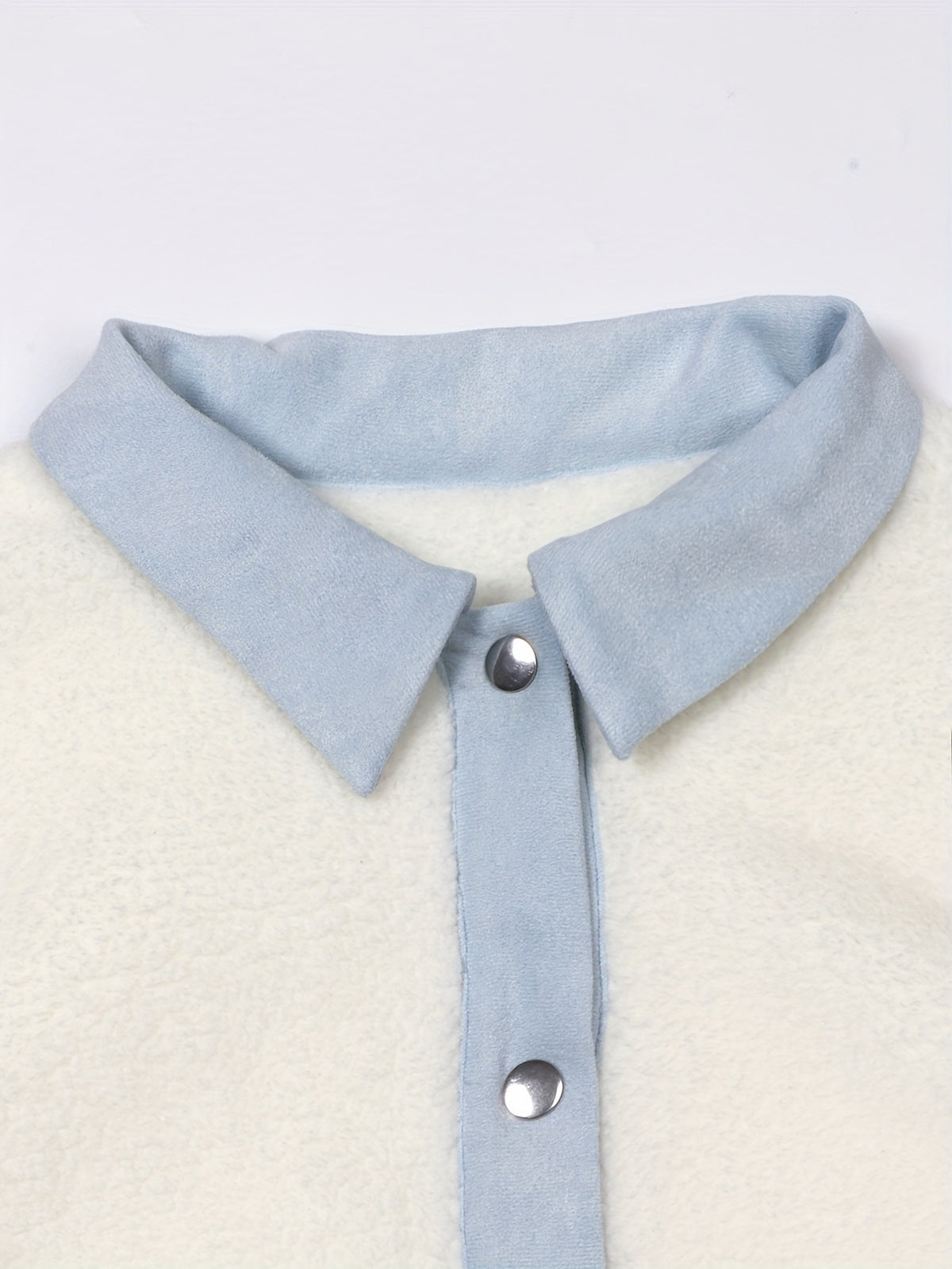 Contrast Trim Cropped Sherpa Snap Jacket - White - 3