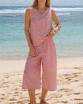 Woven Stripe Tank And Wide Leg Pant Set - Red