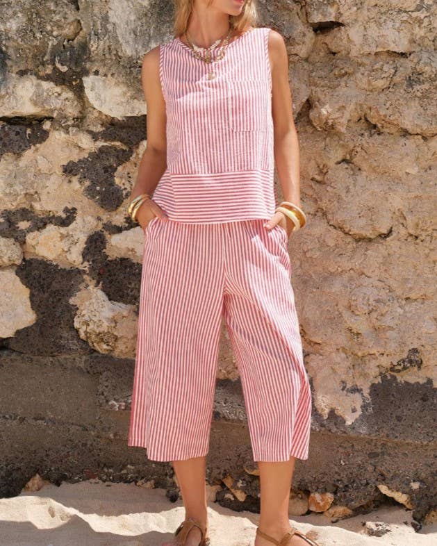 Woven Stripe Tank And Wide Leg Pant Set