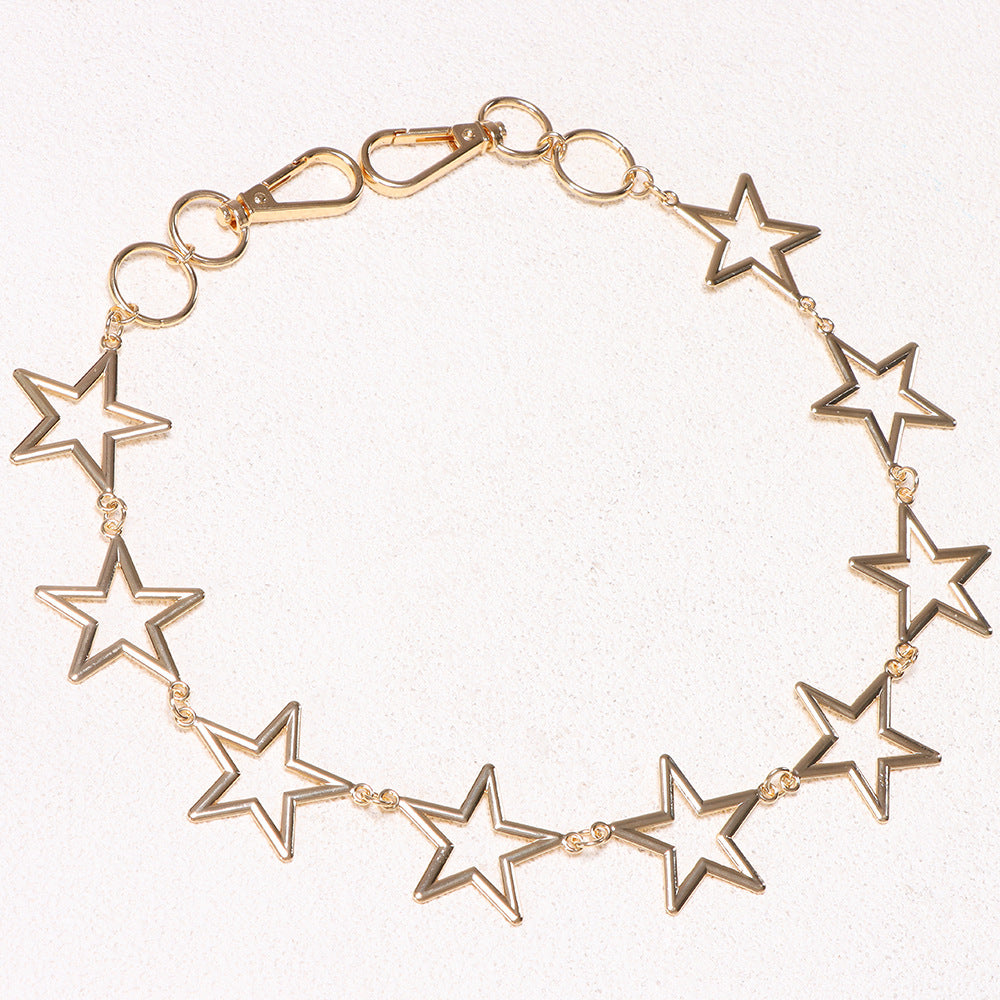 Y2K Open Star Link Single Strand Metal Jean Chain - Gold