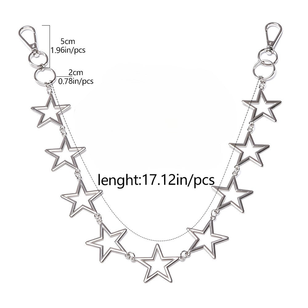 Y2K Open Star Link Single Strand Metal Jean Chain - Silver - 2