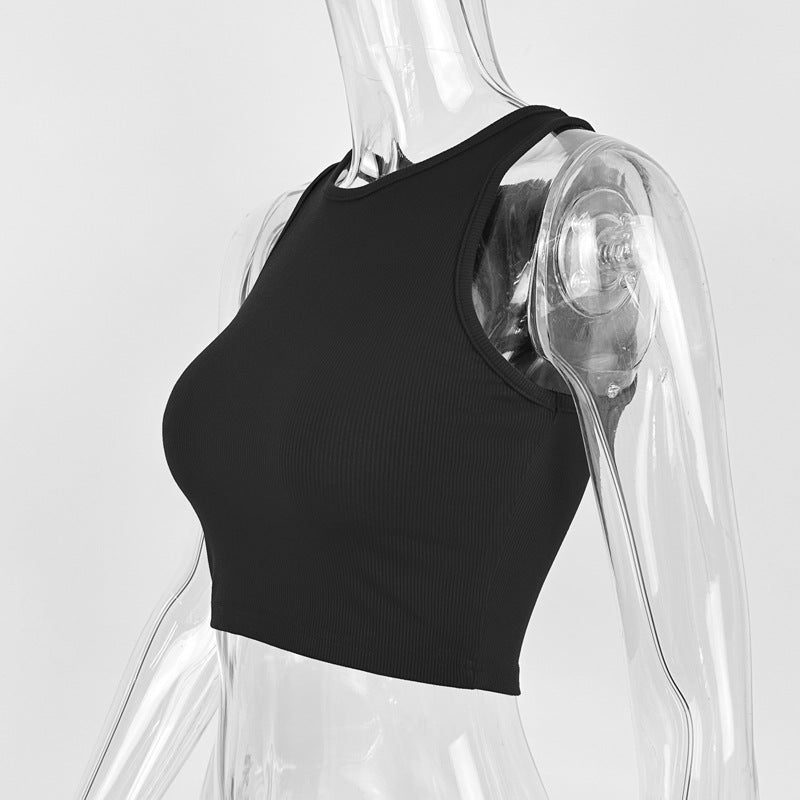 Ribbed High Neck Cropped Tank Top - Black - 2