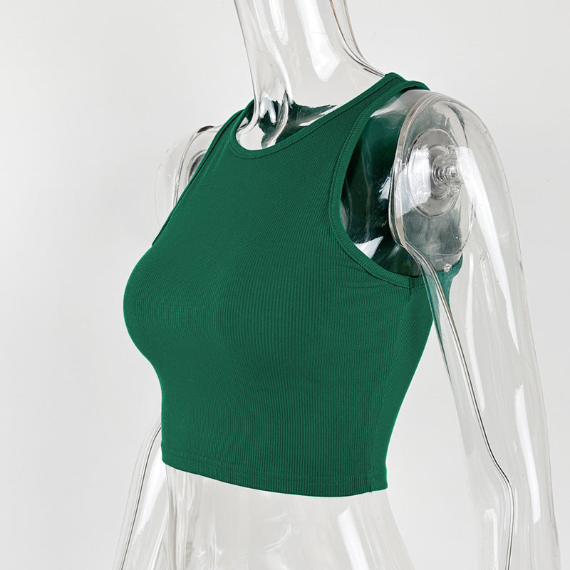 Ribbed High Neck Cropped Tank Top - Green - 2