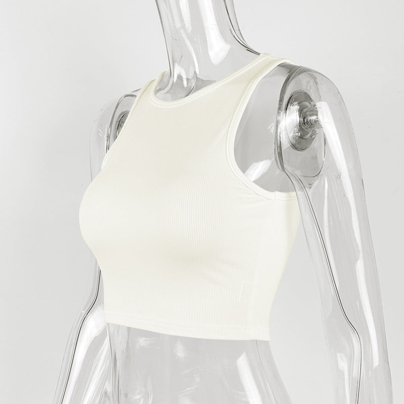 Ribbed High Neck Cropped Tank Top - White - 1