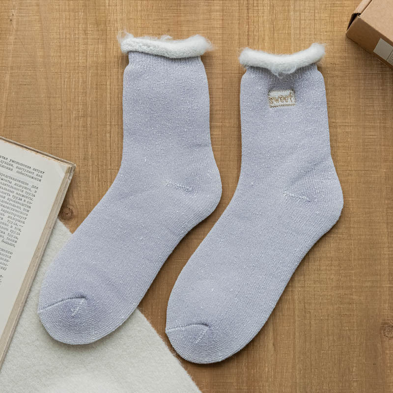 Fleece Lined Faux Fur Cuff Socks - Purple