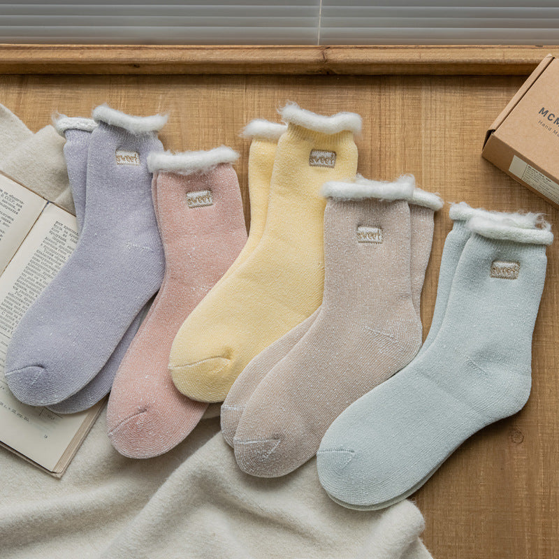 Fleece Lined Faux Fur Cuff Socks - view 2
