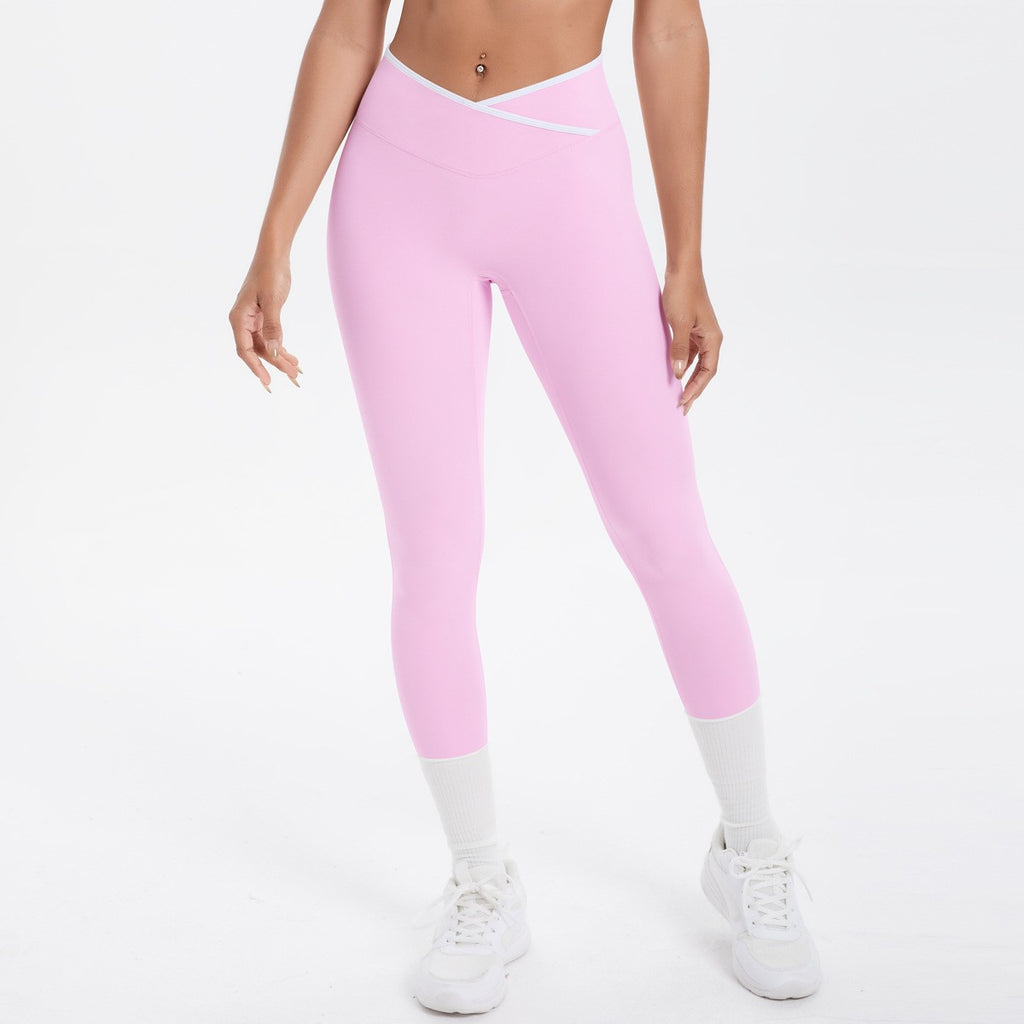 Contrast Trim Crossover High Waist 7/8 Yoga Leggings