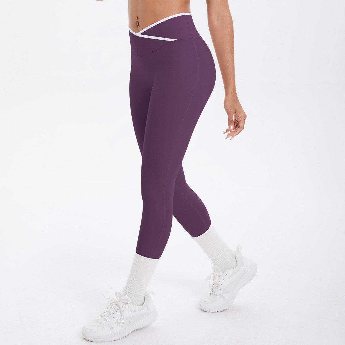 Contrast Trim Crossover High Waist 7/8 Yoga Leggings