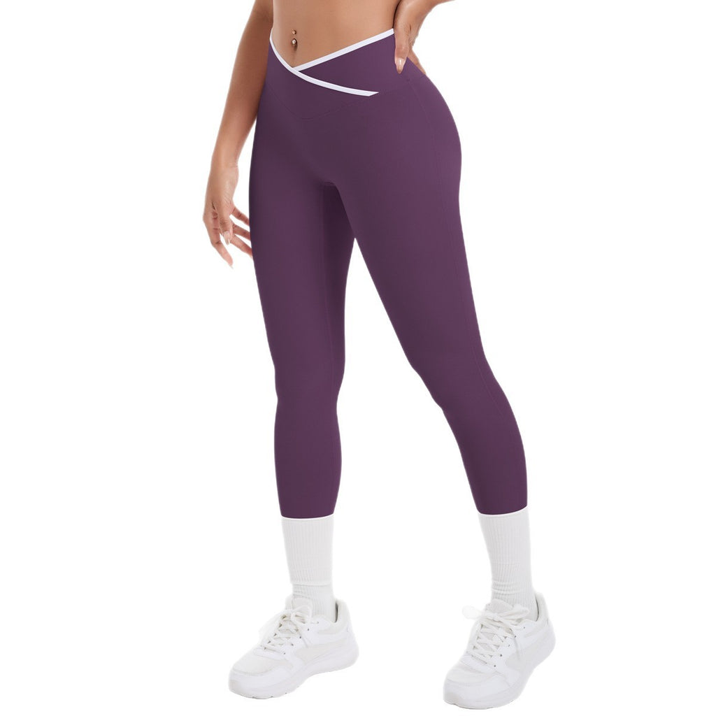 Contrast Trim Crossover High Waist 7/8 Yoga Leggings