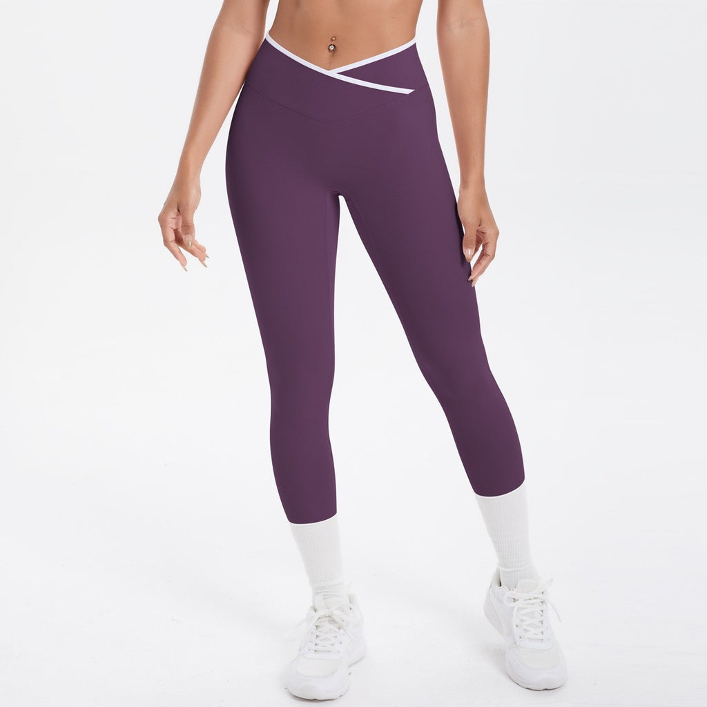 Contrast Trim Crossover High Waist 7/8 Yoga Leggings