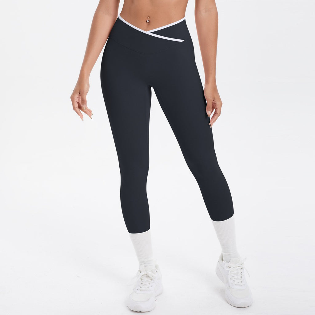 Contrast Trim Crossover High Waist 7/8 Yoga Leggings