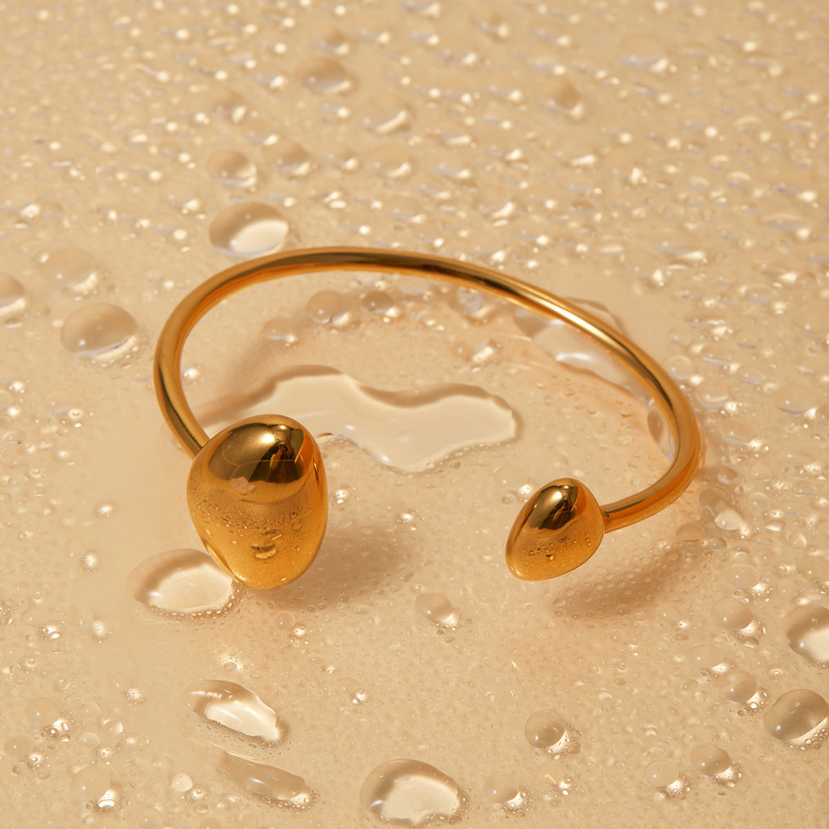 Pebble Terminal Thin Wire Cuff Bracelet - Gold - 1