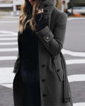 Double Breasted Longline Belted Coat - Grey