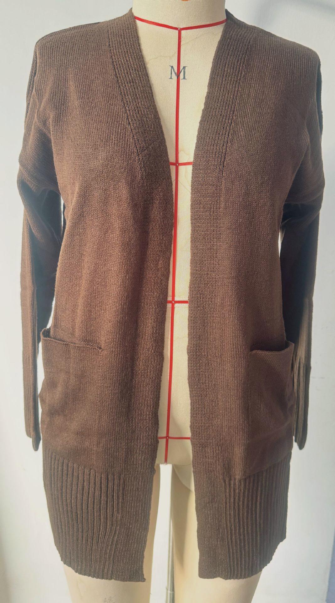 Slouchy Open Front Pocket Knit Cardigan - Brown