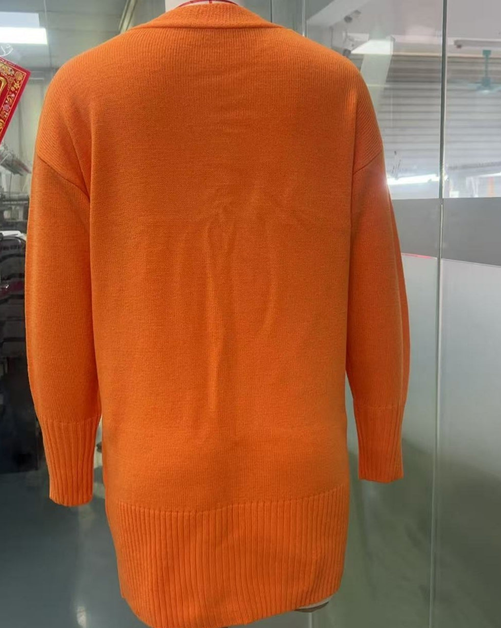 Slouchy Open Front Pocket Knit Cardigan - Orange - 2