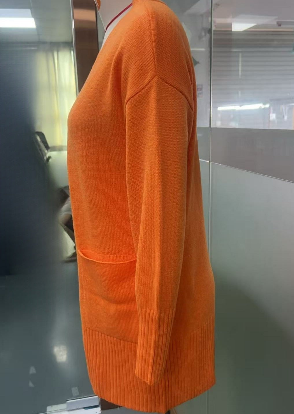 Slouchy Open Front Pocket Knit Cardigan - Orange - 3