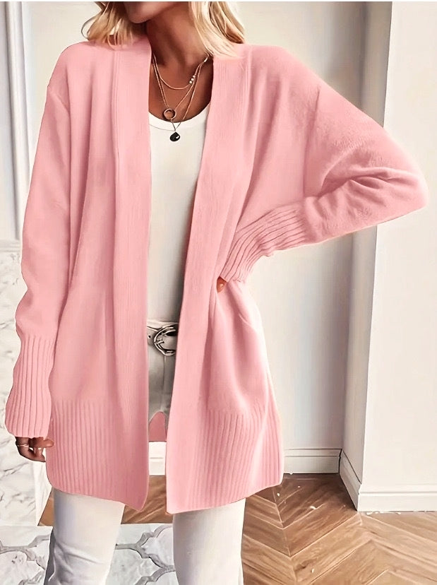 Slouchy Open Front Pocket Knit Cardigan - Pink