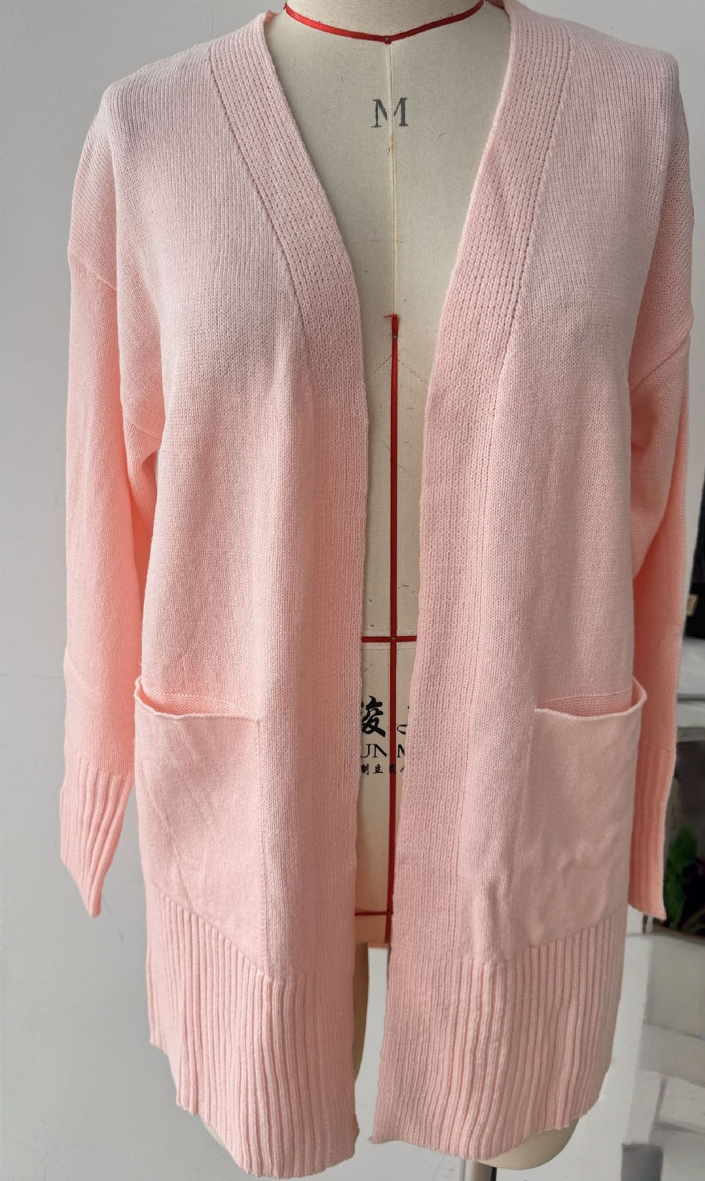 Slouchy Open Front Pocket Knit Cardigan - Pink - 1