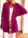Slouchy Open Front Pocket Knit Cardigan - Purple