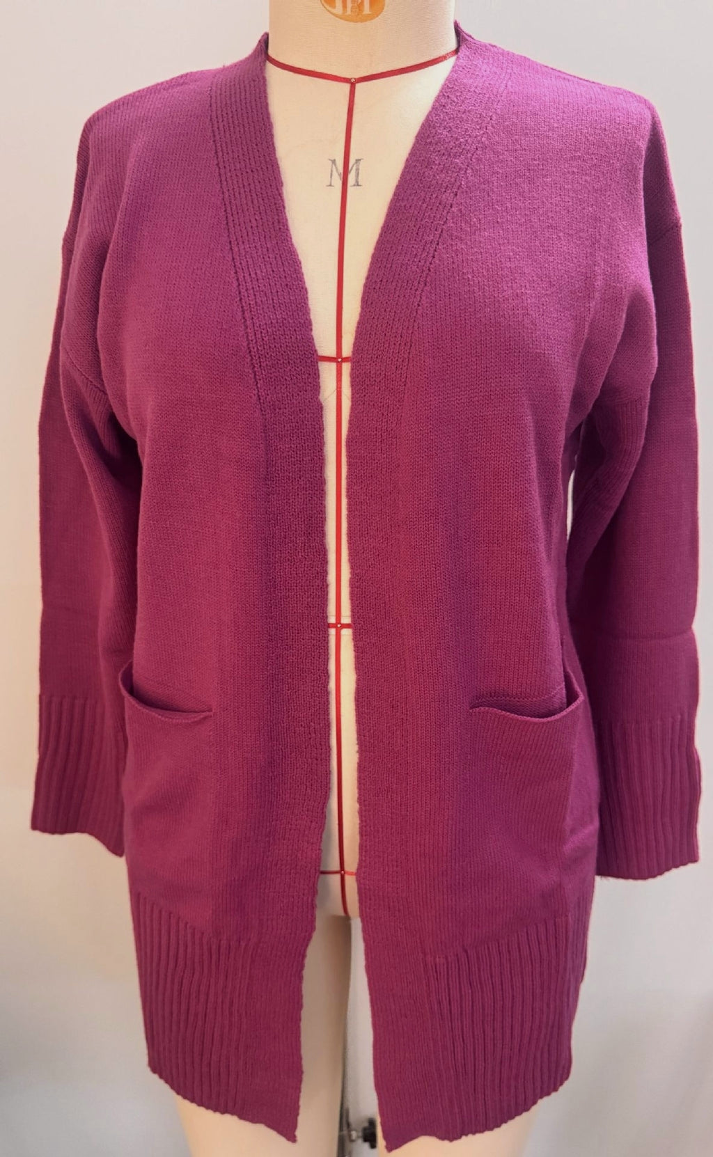 Slouchy Open Front Pocket Knit Cardigan - Purple - 1