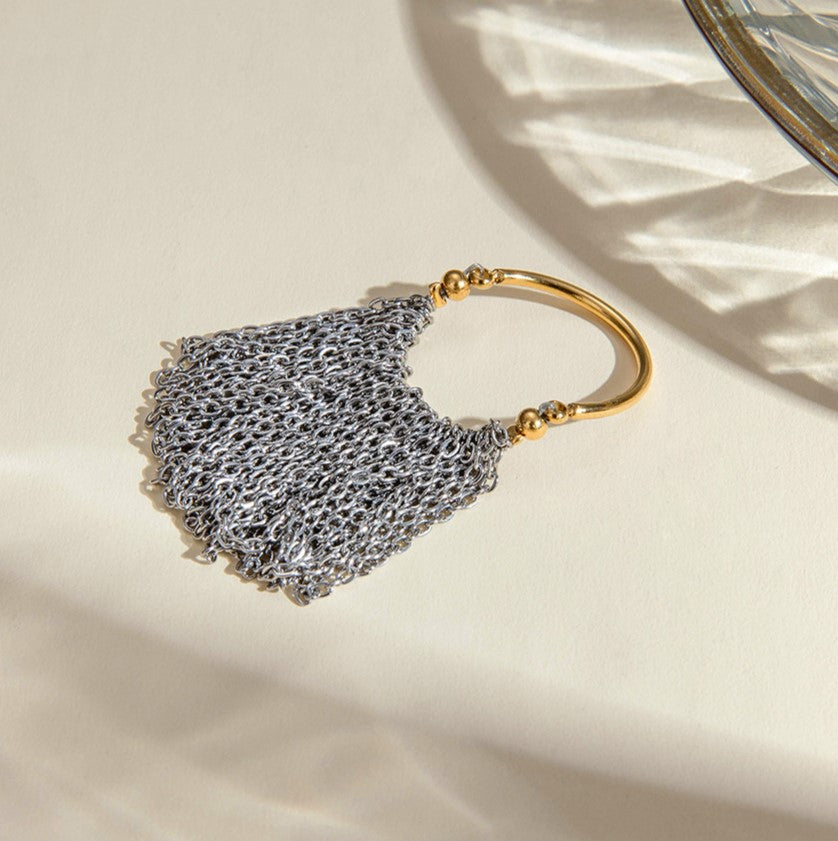 Chain Fringe Statement Tassel Ring - Gold - 1