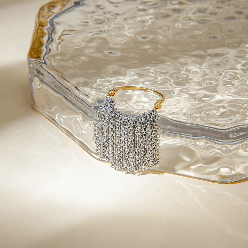 Chain Fringe Statement Tassel Ring - Gold - 2