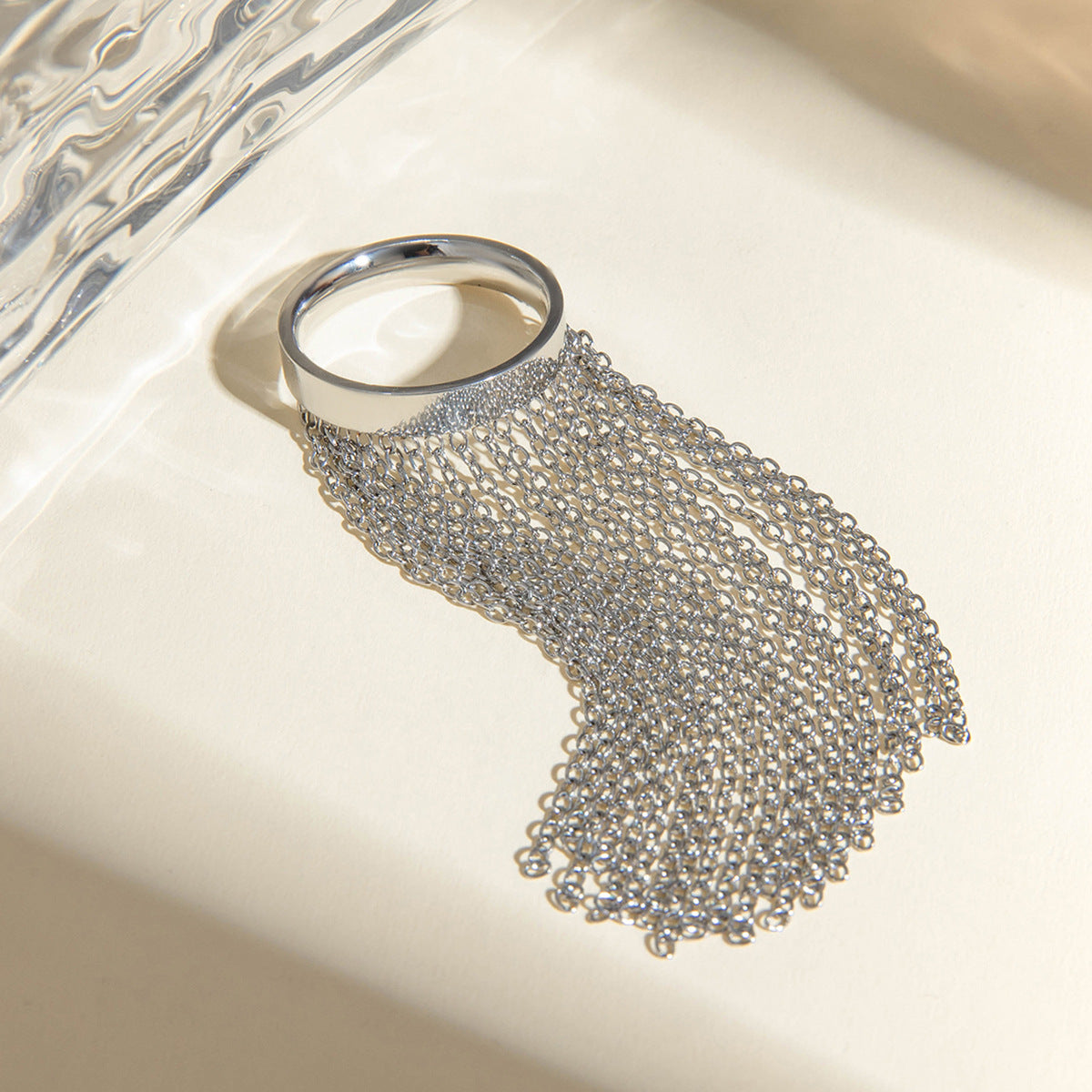 Chain Fringe Statement Tassel Ring - Silvery - 1