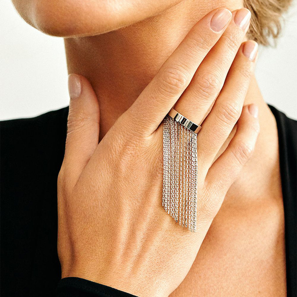 Chain Fringe Statement Tassel Ring - Silvery - 3