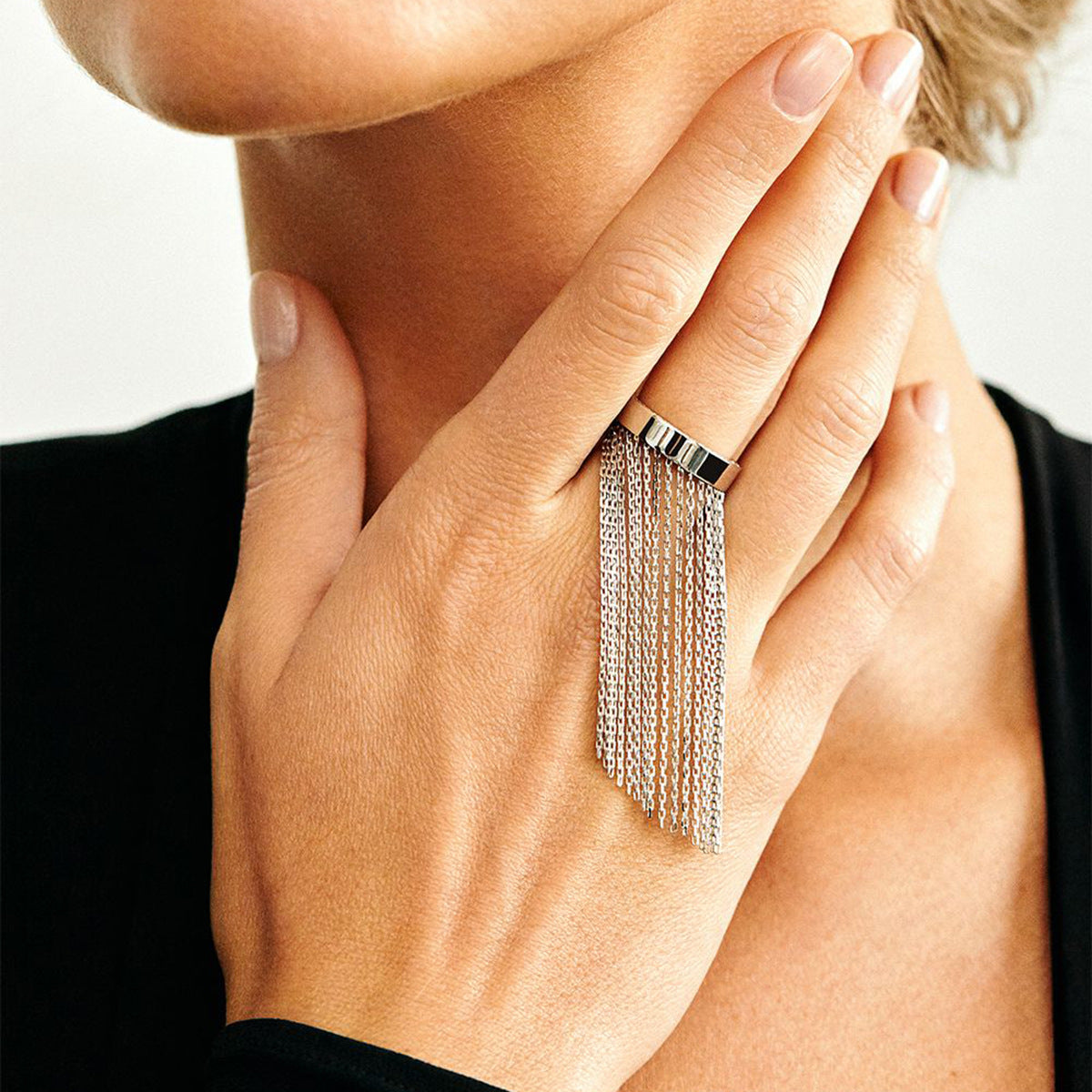 Chain Fringe Statement Tassel Ring - Silvery - 3