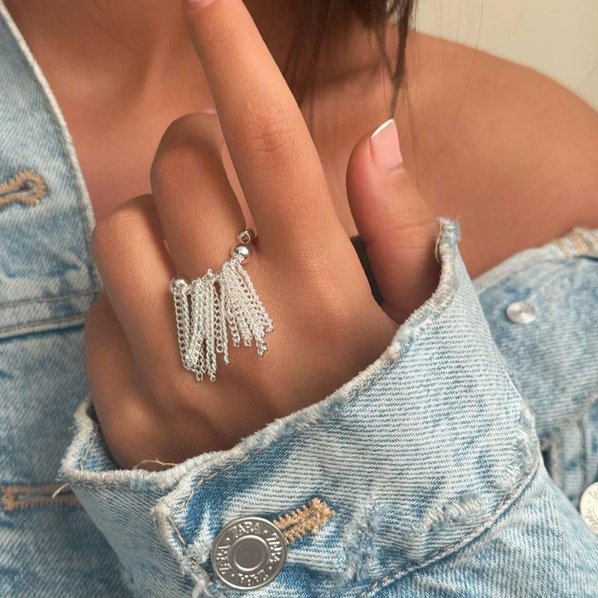 Chain Fringe Statement Tassel Ring - view 1