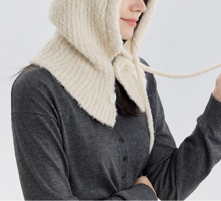 Knit Hooded Scarf With Button Front