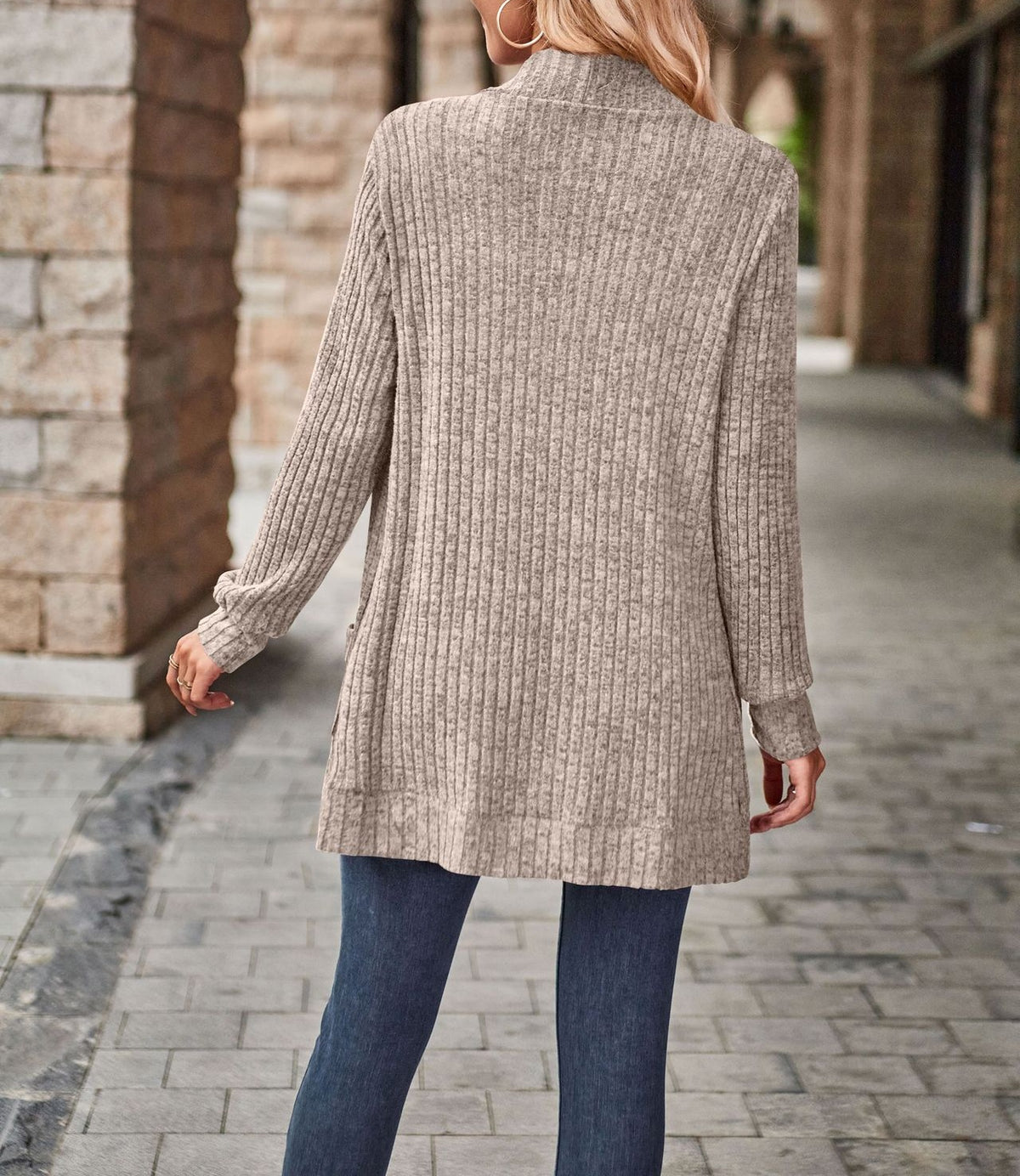 Longline Open Front Ribbed Knit Sweater