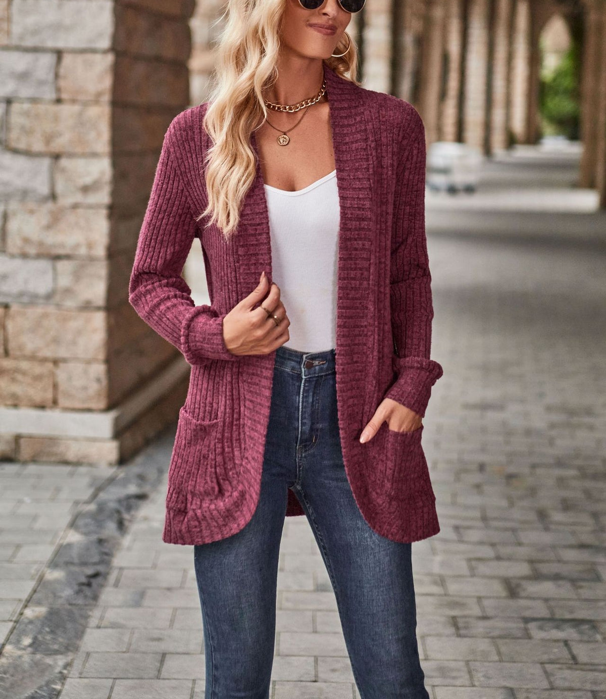 Longline Open Front Ribbed Knit Sweater - view 1