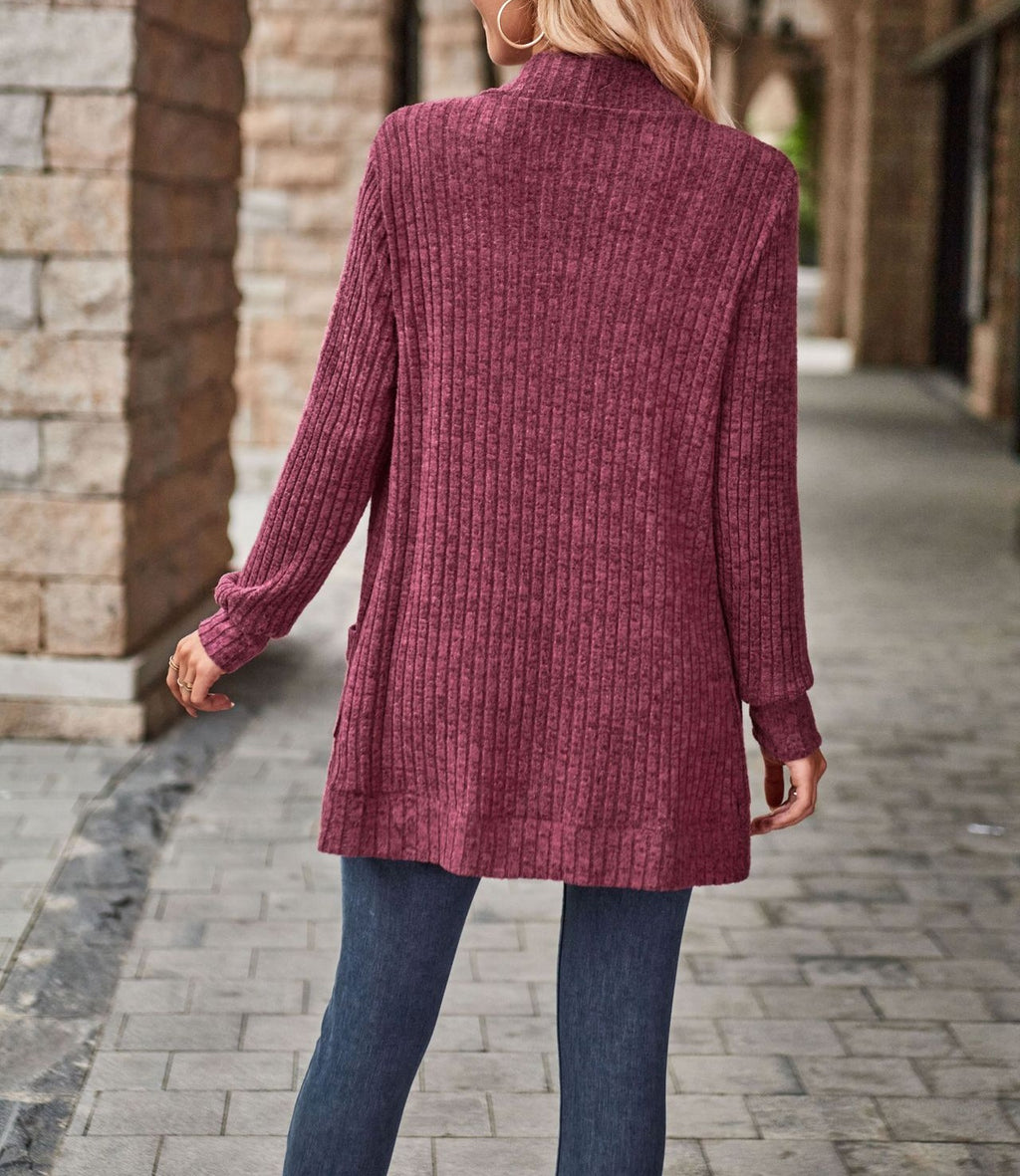 Longline Open Front Ribbed Knit Sweater - view 2