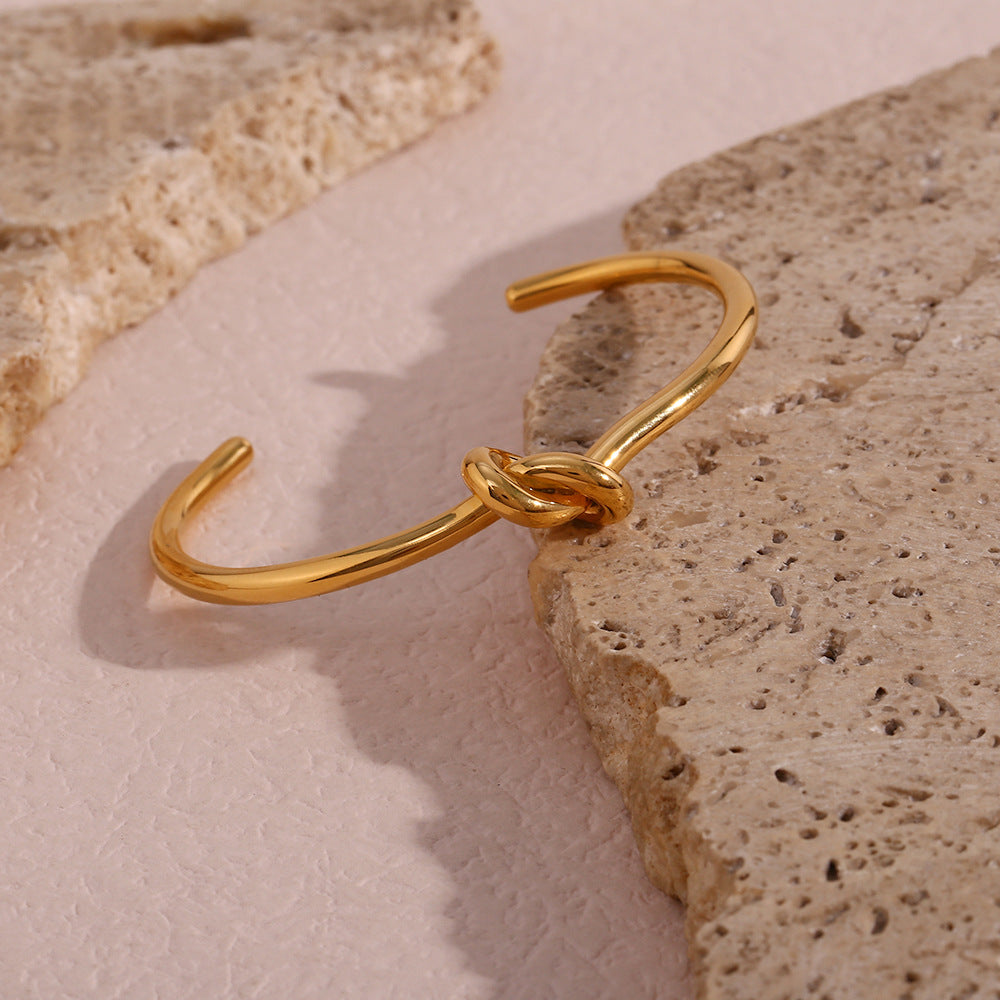 Love Knot Slim Open Cuff Bracelet - Gold - 1