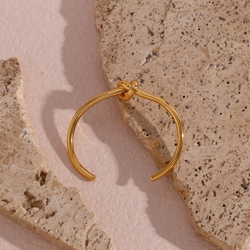 Love Knot Slim Open Cuff Bracelet - Gold - 10