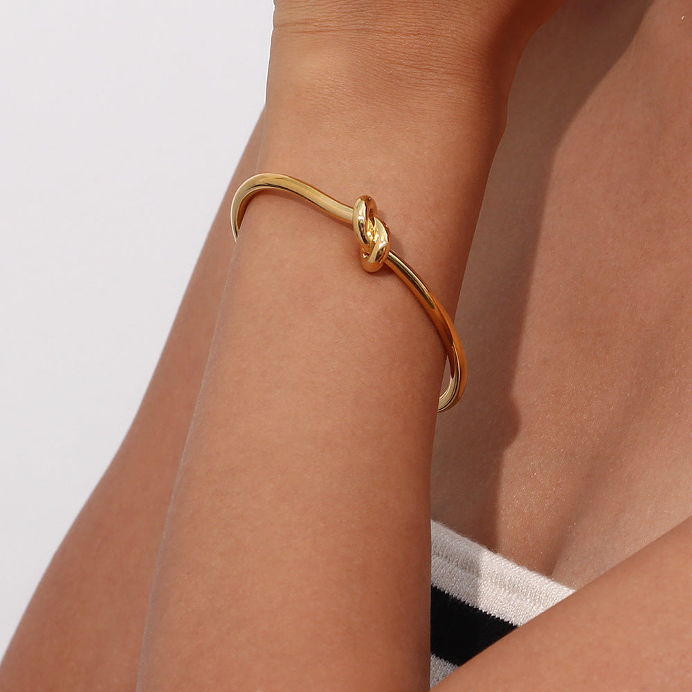 Love Knot Slim Open Cuff Bracelet - Gold - 11