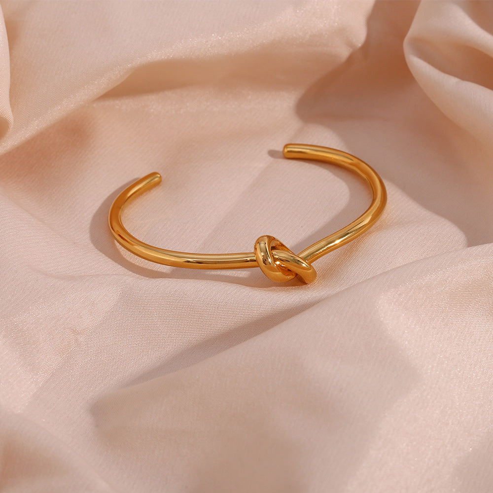 Love Knot Slim Open Cuff Bracelet - Gold - 3