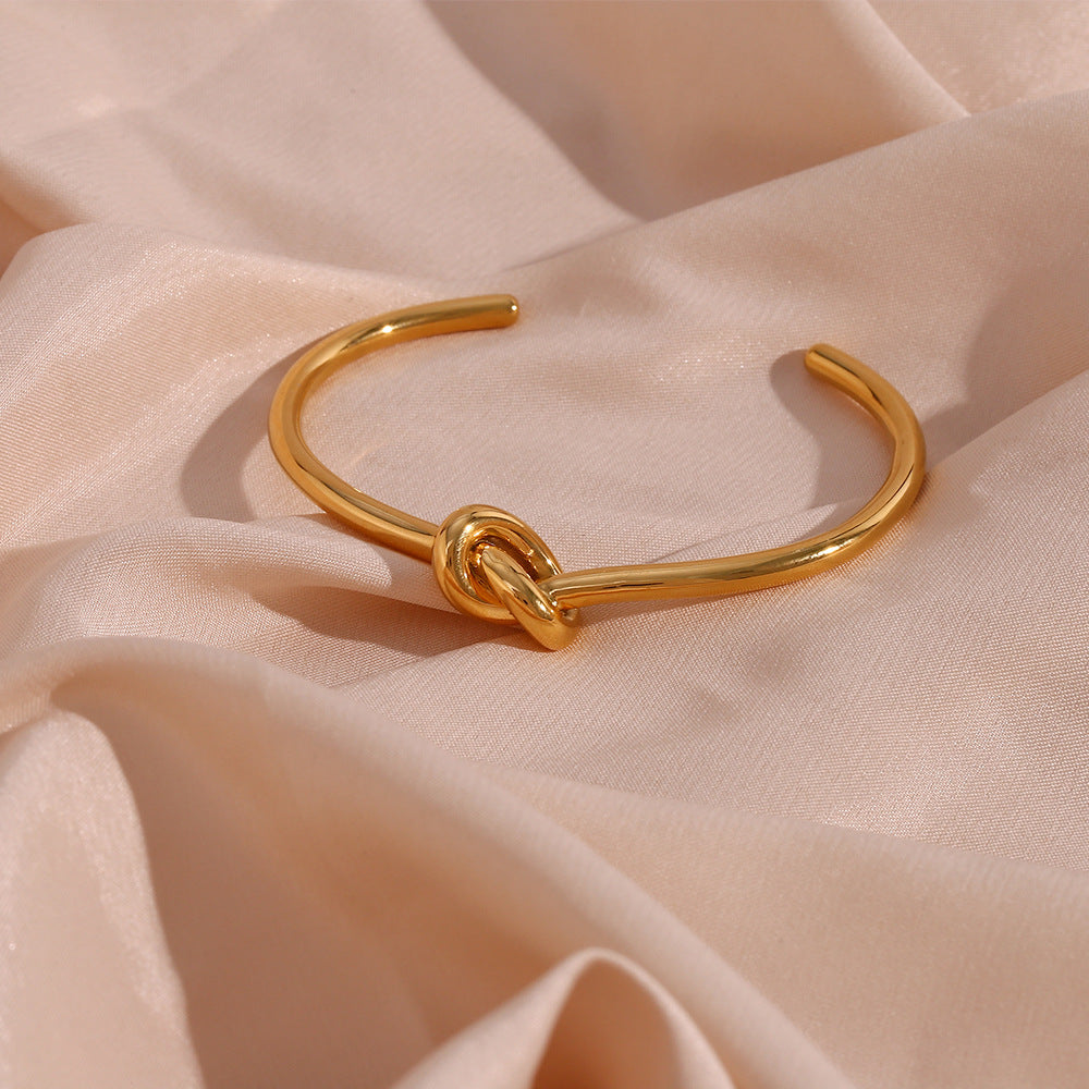 Love Knot Slim Open Cuff Bracelet - Gold - 4