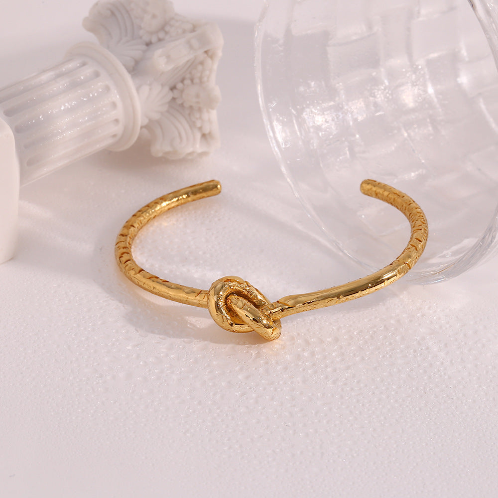 Love Knot Slim Open Cuff Bracelet - Gold - 9