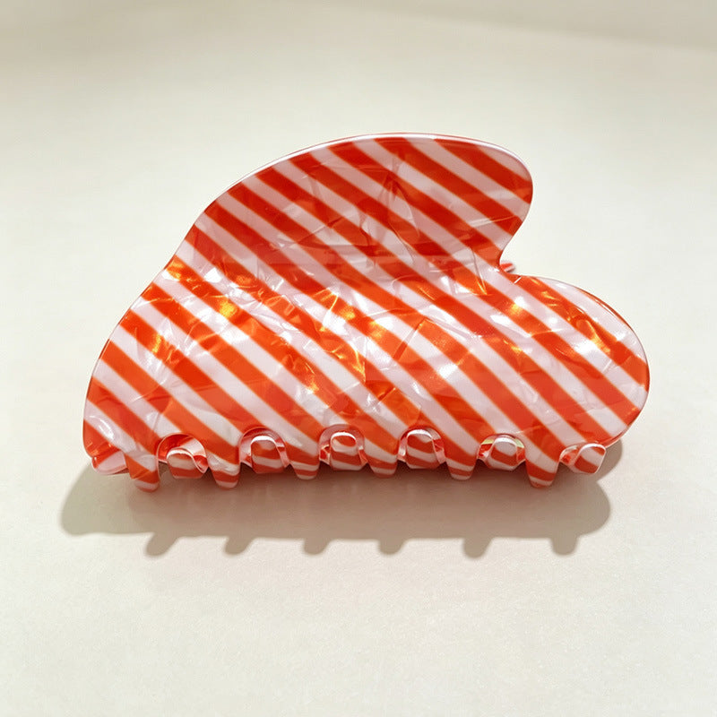 Candy Stripe Heart Hair Claw Clip - Orange