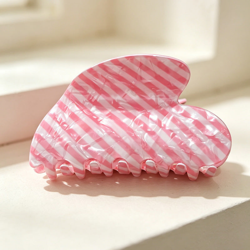 Candy Stripe Heart Hair Claw Clip - Pink