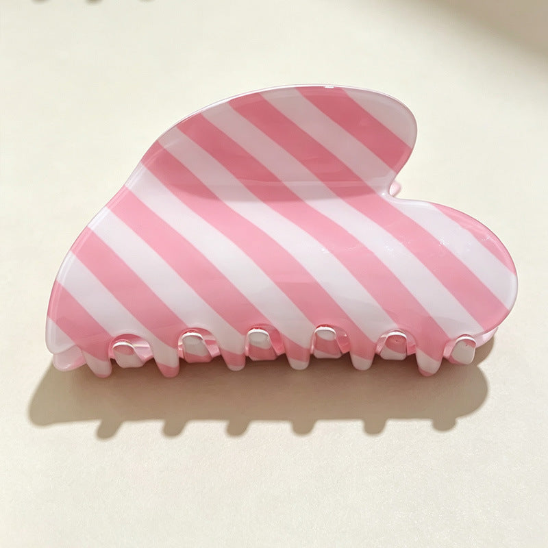 Candy Stripe Heart Hair Claw Clip - Pink01