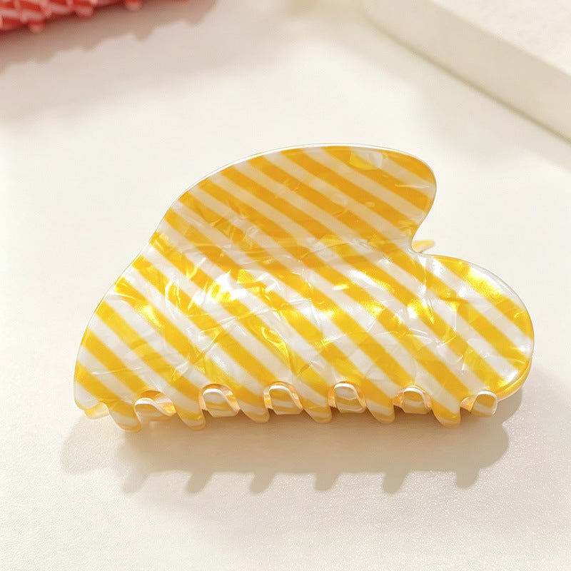 Candy Stripe Heart Hair Claw Clip - Yellow