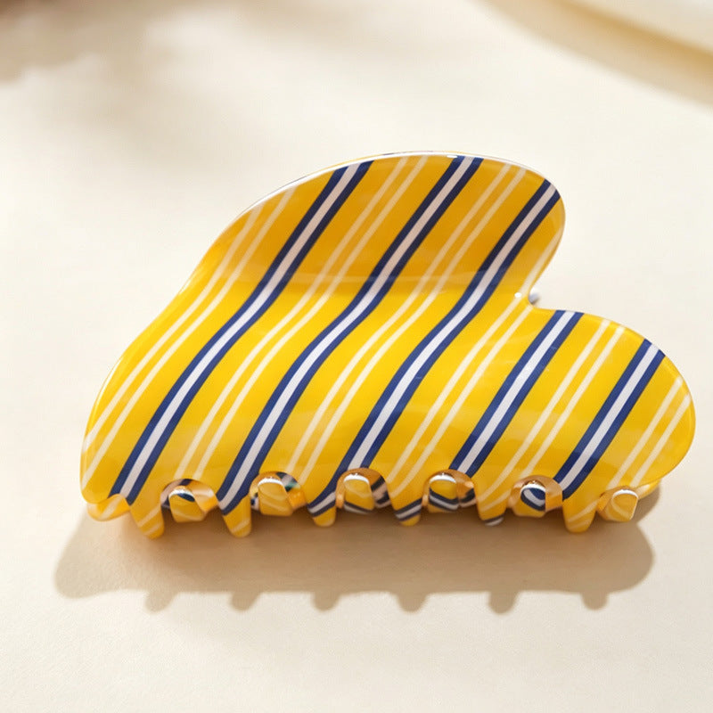 Candy Stripe Heart Hair Claw Clip - YellowBlue